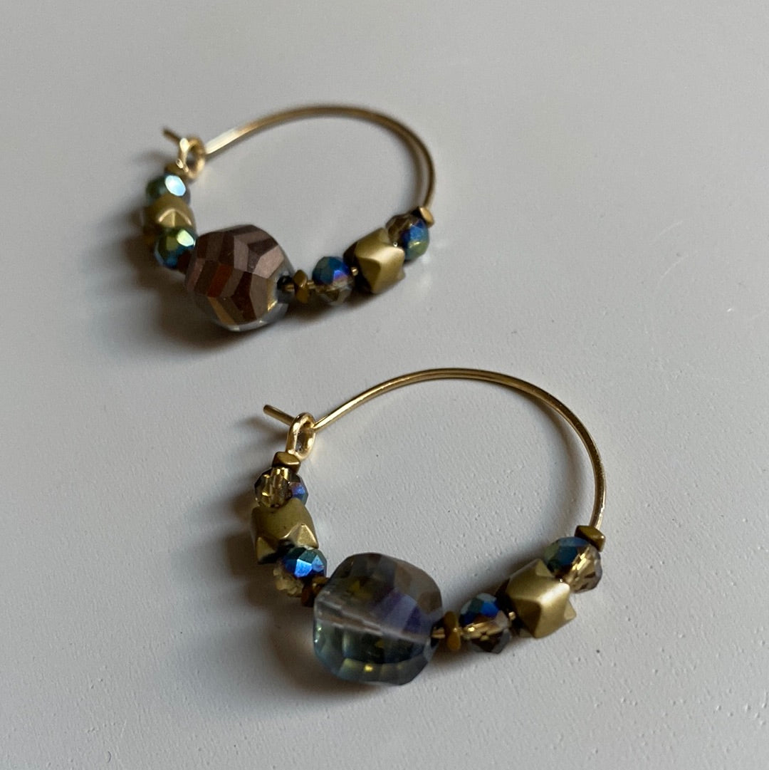 MRLE01 - electroplated glass, electroplated synthetic Hematite Hoops