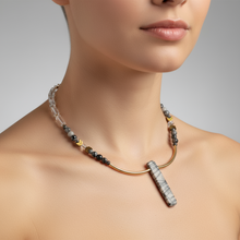 MRL07 - Glass, Gold plated Hematite and Natural Black Silk Stone.