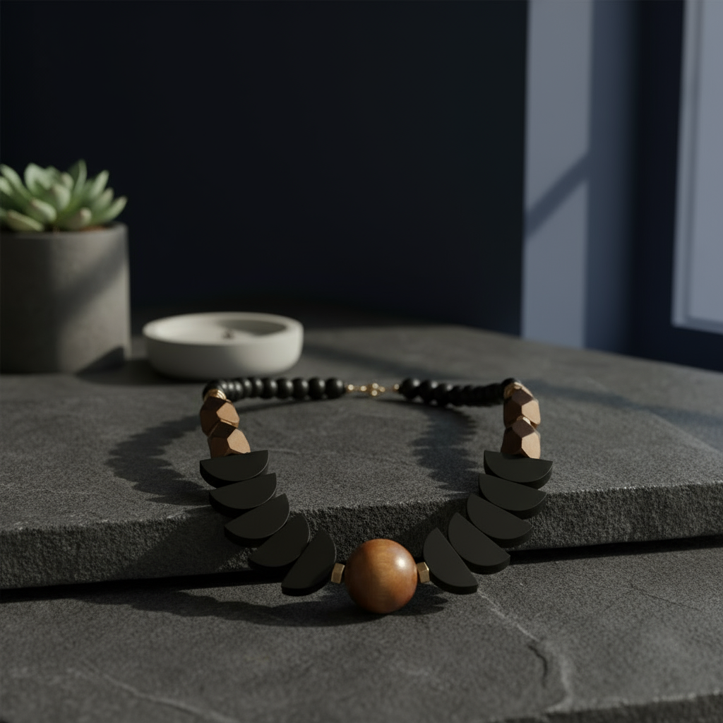 MRL03 - Statement necklace, Hematite, painted wood and acrylic