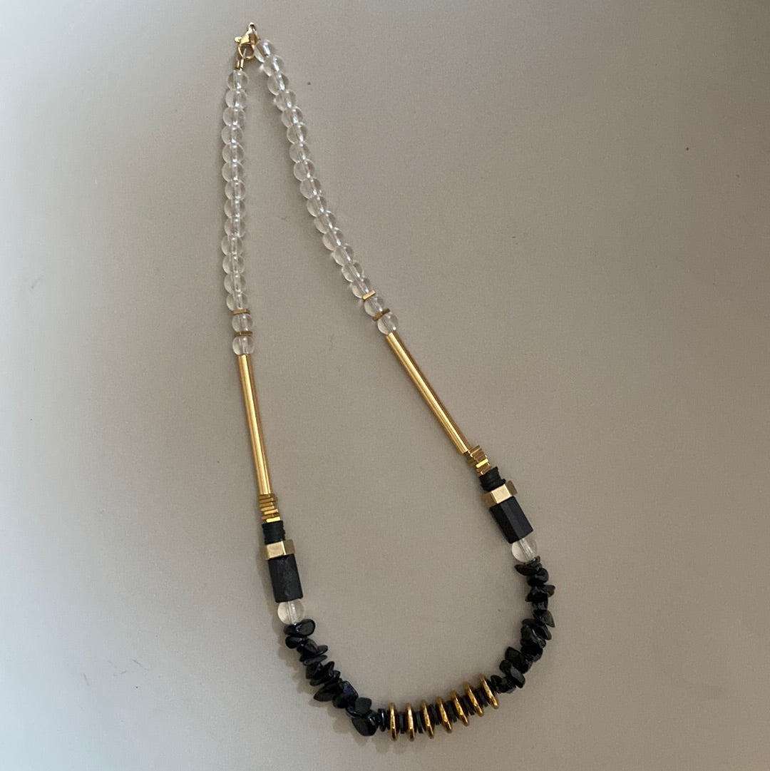 MRL06 - Hematite, Natural Shungit and Natural Obsidian Necklace