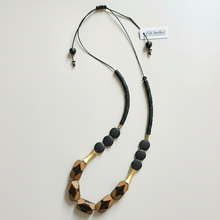 MRL02 - Adjustable cord necklace with Clay, acrylic, wood and gold plated detail