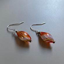 Vintage swirl glass rice drop earrings - Crimson Red & Multi