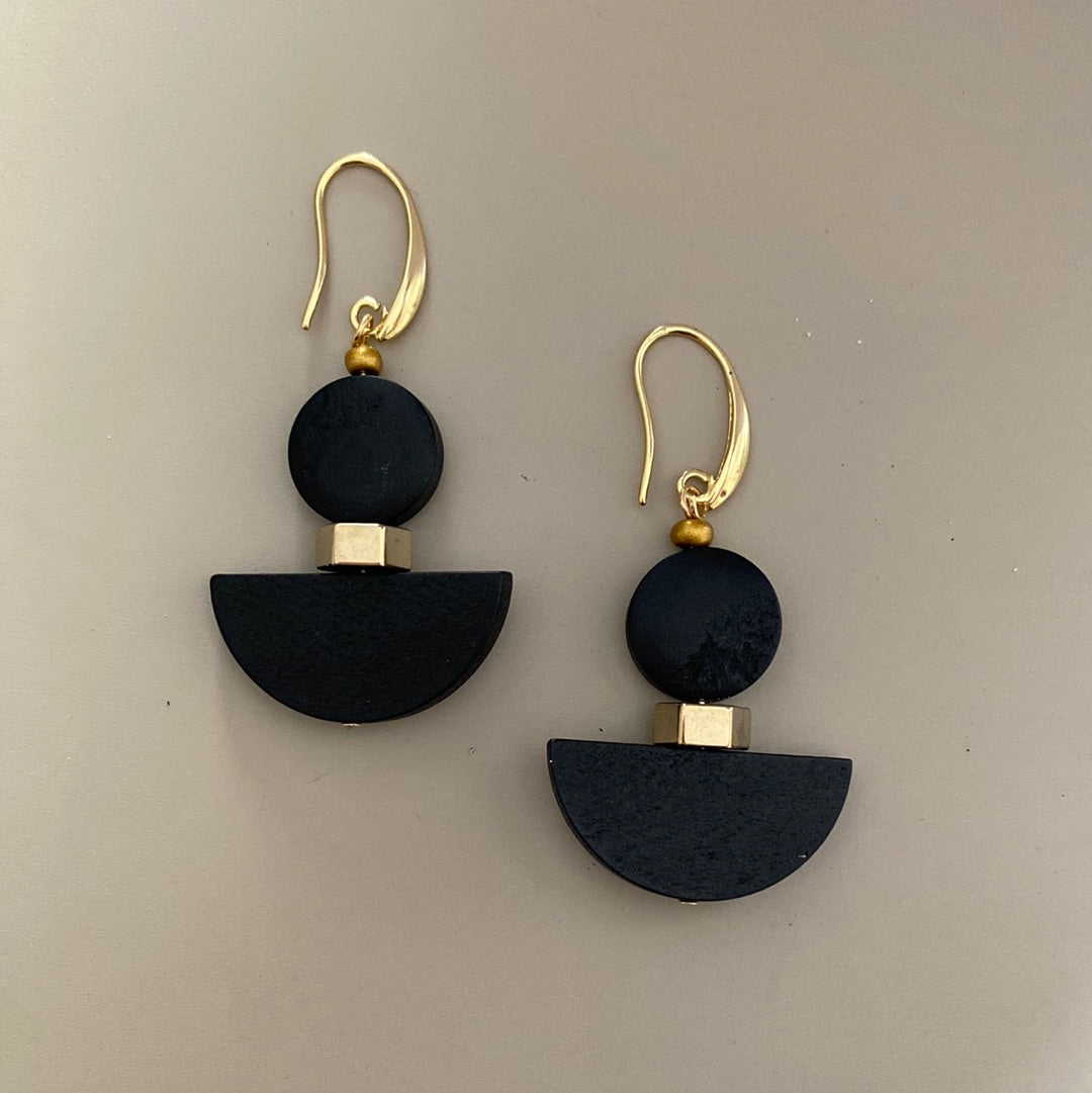 MRLE05 - Lightweight statement earrings, painted wood and gold plated hematite