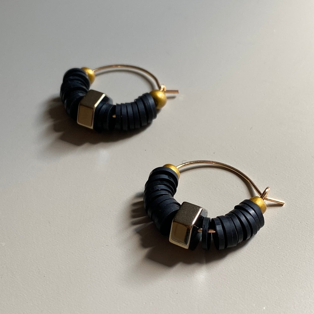 MRLE06 - Gold plated hoop earrings, Clay and Hematite light weight