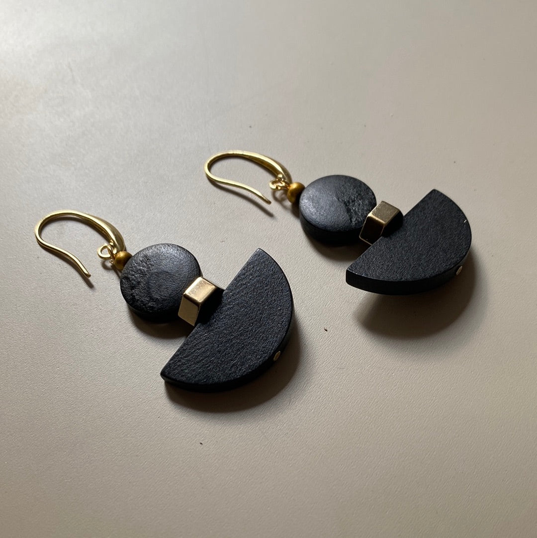 MRLE05 - Lightweight statement earrings, painted wood and gold plated hematite
