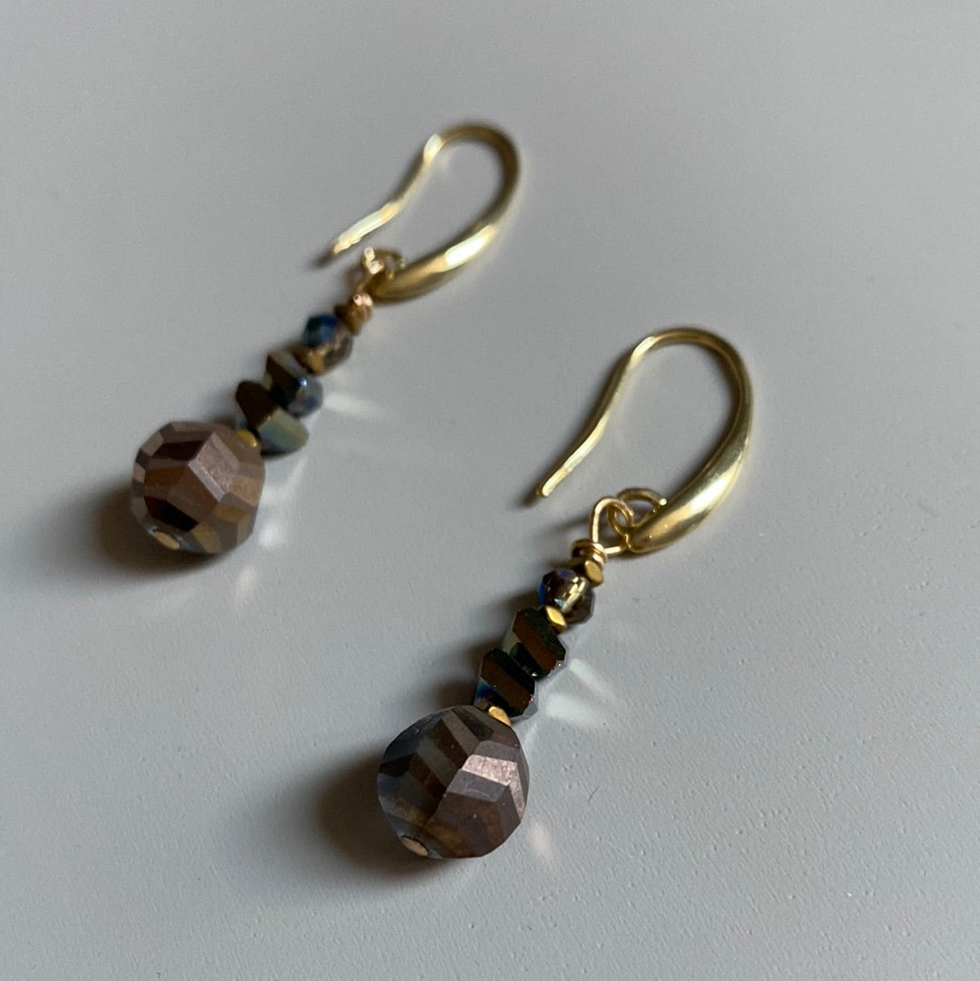 MRLE02 - electroplated glass, electroplated synthetic Hematite Drop earrings