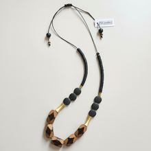 MRL02 - Adjustable cord necklace with Clay, acrylic, wood and gold plated detail