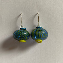 Vintage swirl glass earrings - Blue & Yellow green