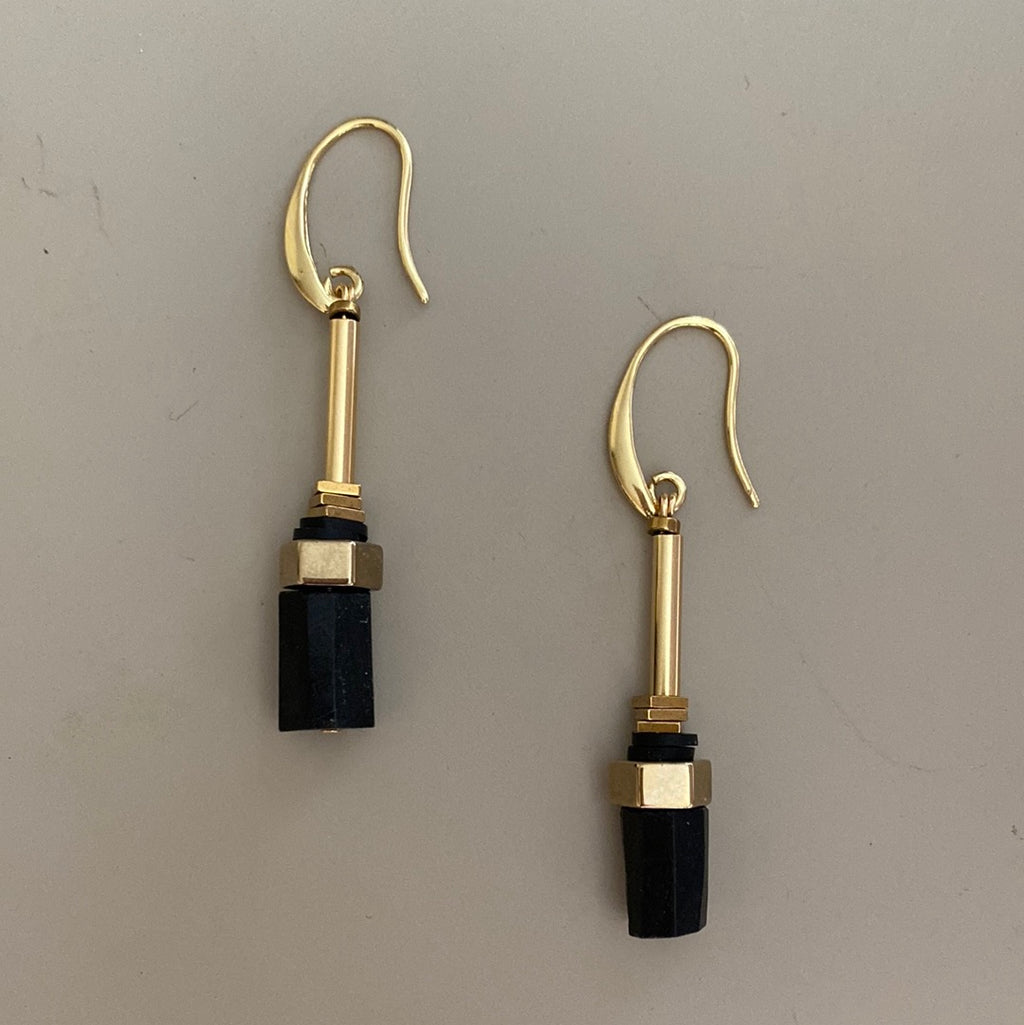 MRLE09 -  Hematite, Natural Shungit and Natural Obsidian drop earrings