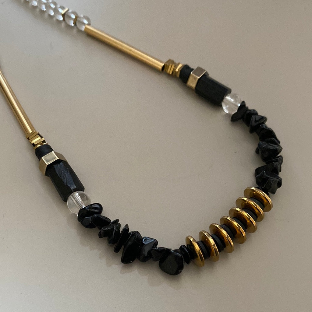 MRL06 - Hematite, Natural Shungit and Natural Obsidian Necklace