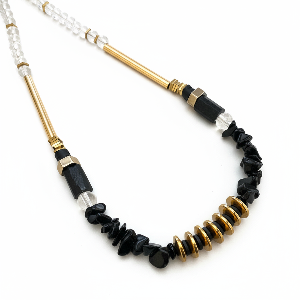 MRL06 - Hematite, Natural Shungit and Natural Obsidian Necklace