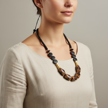 MRL02 - Adjustable cord necklace with Clay, acrylic, wood and gold plated detail