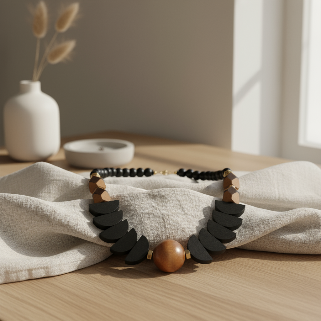 MRL03 - Statement necklace, Hematite, painted wood and acrylic