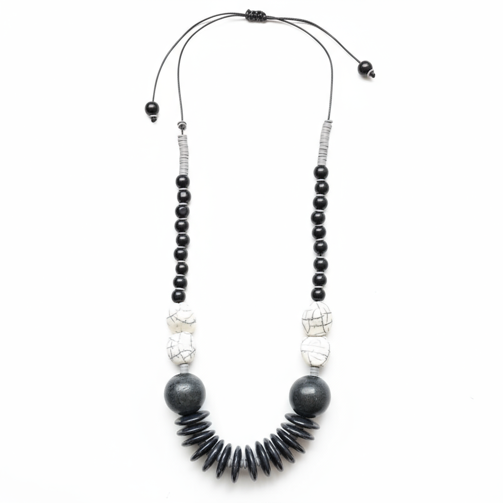 MRL04 - Lightweight adjustable necklace, acrylic, wood and clay