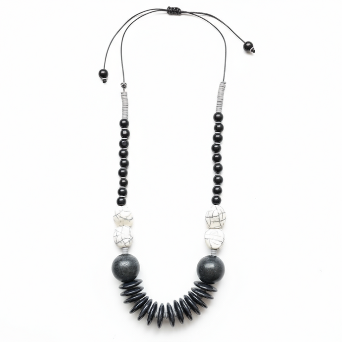 MRL04 - Lightweight adjustable necklace, acrylic, wood and clay