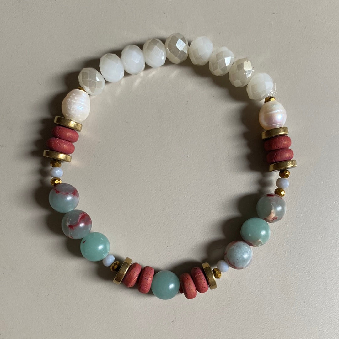 MRLB08 - Crystal, Gold Plated Hematite, Clay, Synthetic Shoushan Stone, Freshwater Pearls