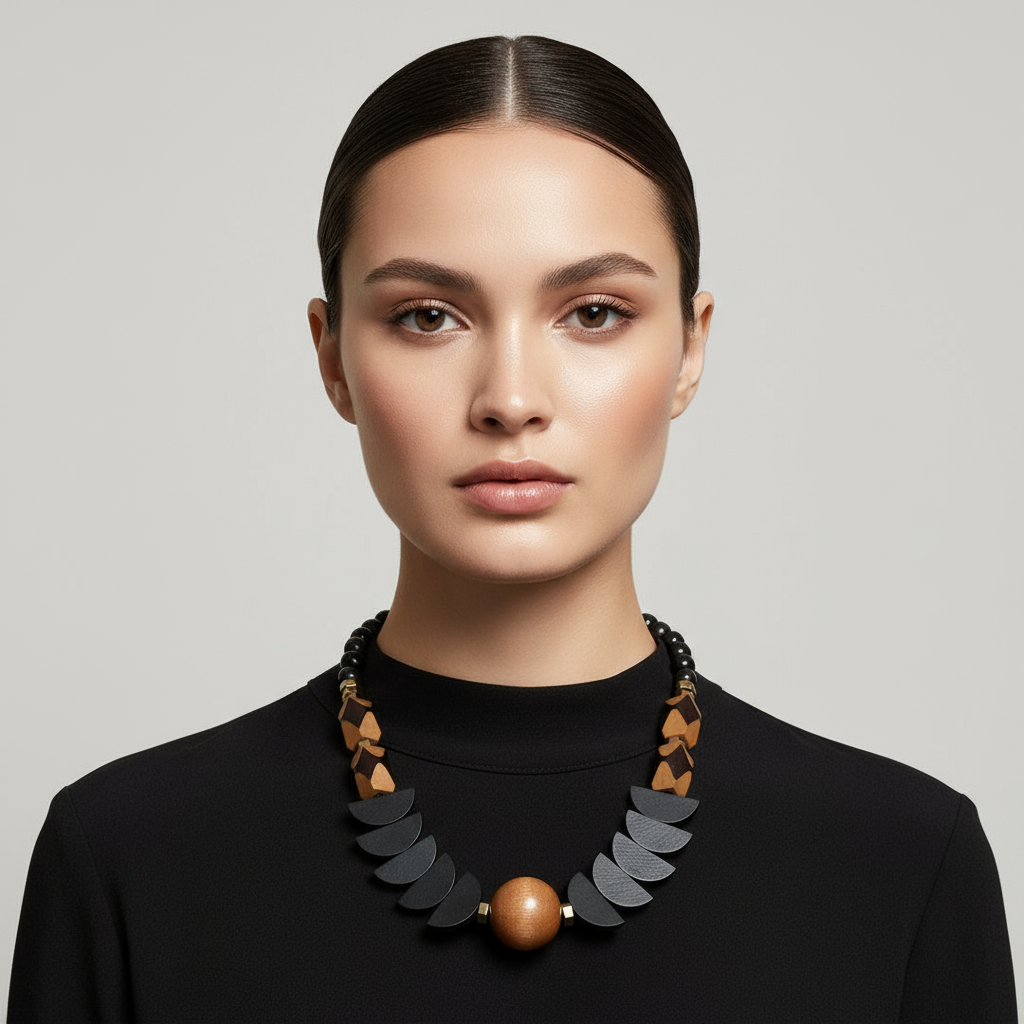 MRL03 - Statement necklace, Hematite, painted wood and acrylic