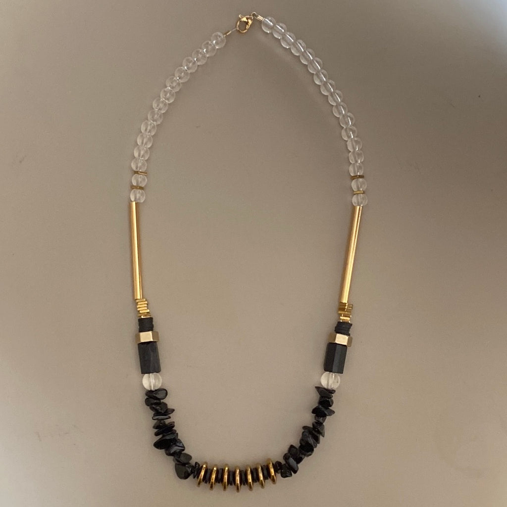 MRL06 - Hematite, Natural Shungit and Natural Obsidian Necklace