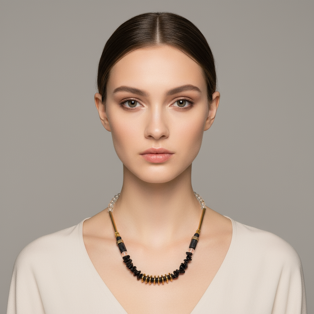 MRL06 - Hematite, Natural Shungit and Natural Obsidian Necklace