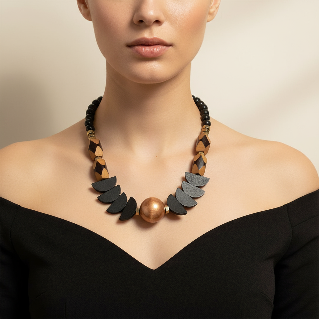 MRL03 - Statement necklace, Hematite, painted wood and acrylic