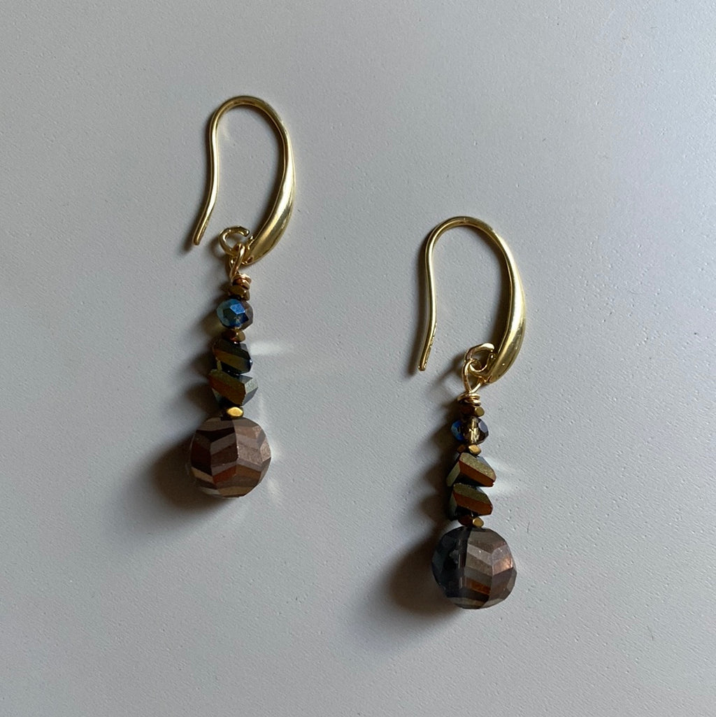 MRLE02 - electroplated glass, electroplated synthetic Hematite Drop earrings