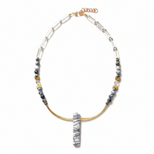 MRL07 - Glass, Gold plated Hematite and Natural Black Silk Stone.