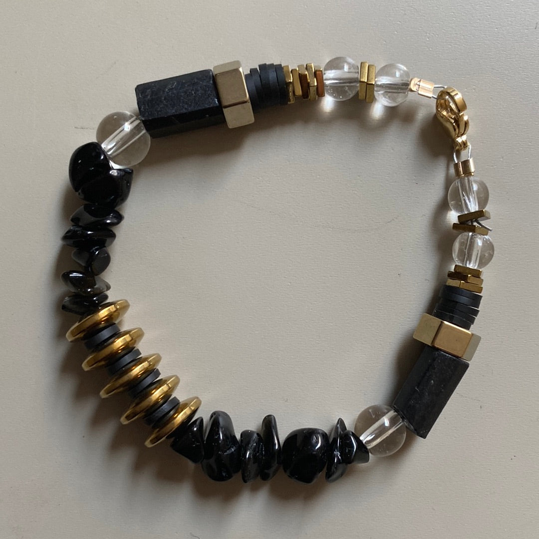MRLB05 -  Hematite, Natural Shungit and Natural Obsidian Bracelet