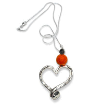 Studded Heart 22" Pendant with Felted bead in Orange