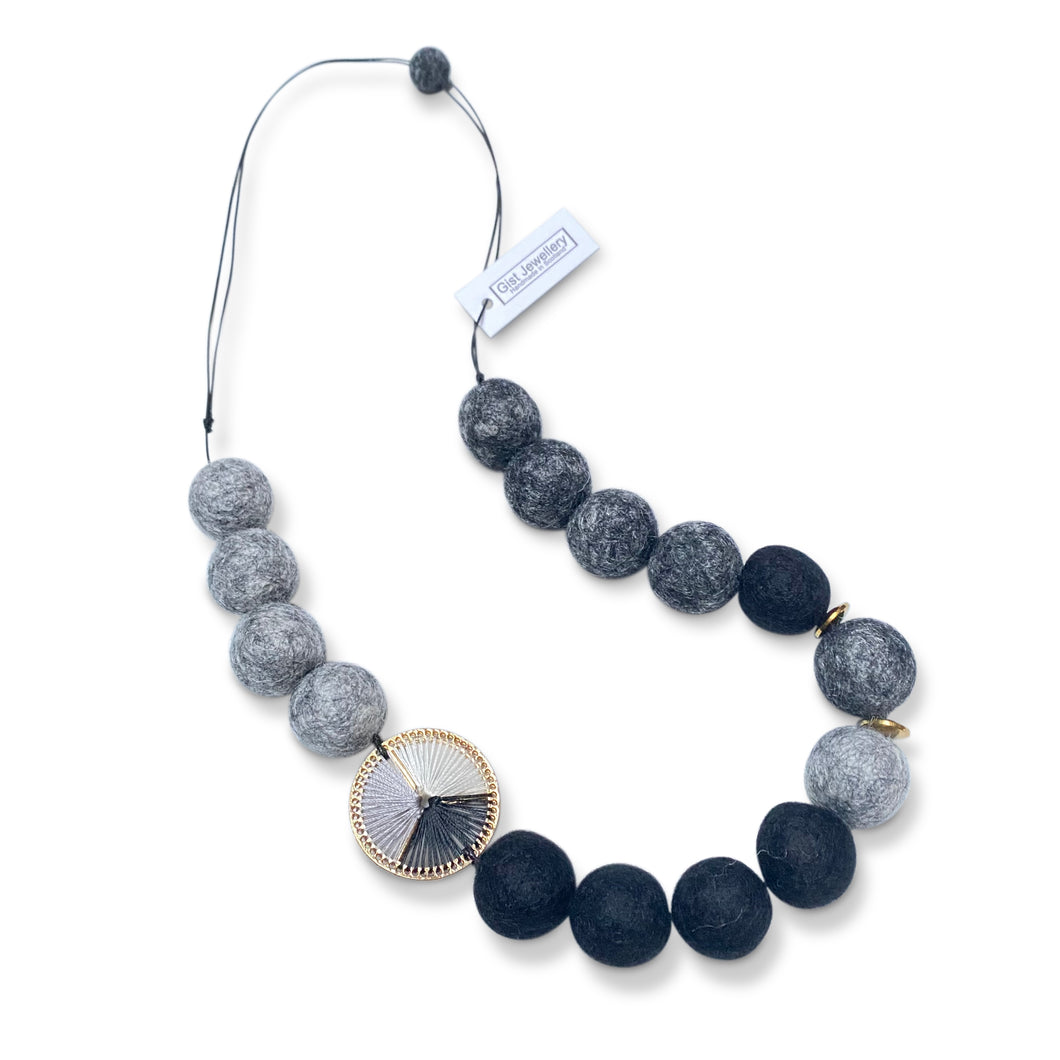Embroidery thread Necklace - Black Grey