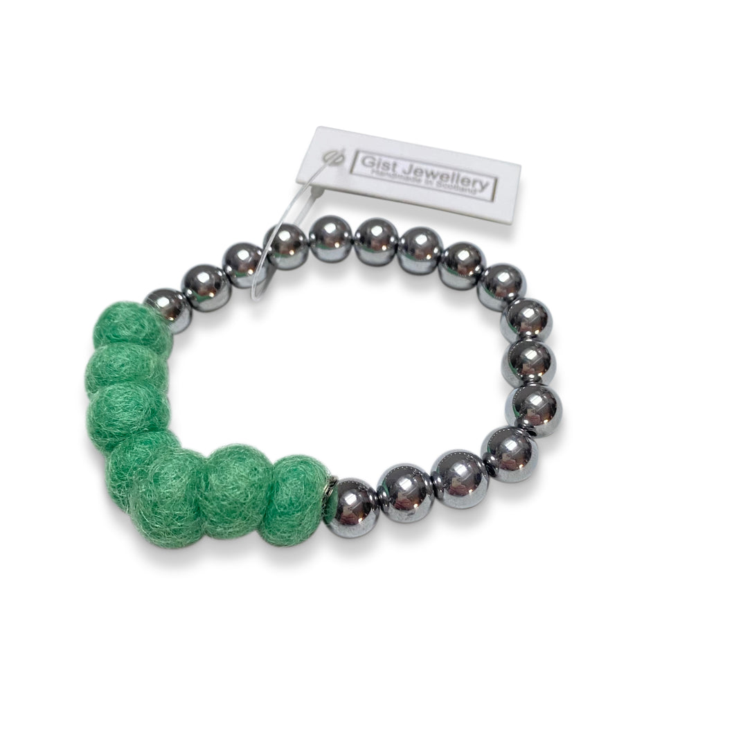 Hematite and Felted Wool Bracelet - Jade