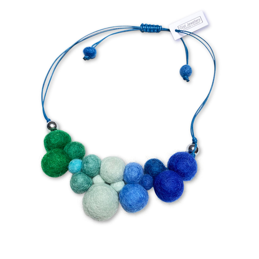 Felted wool adjustable Bib, necklace Blue Jade Aqua